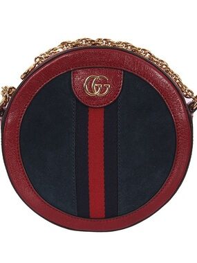 ♥️Gucci  Ophidia Navy Suede and Red Leather Round Crossbody Bag♥️